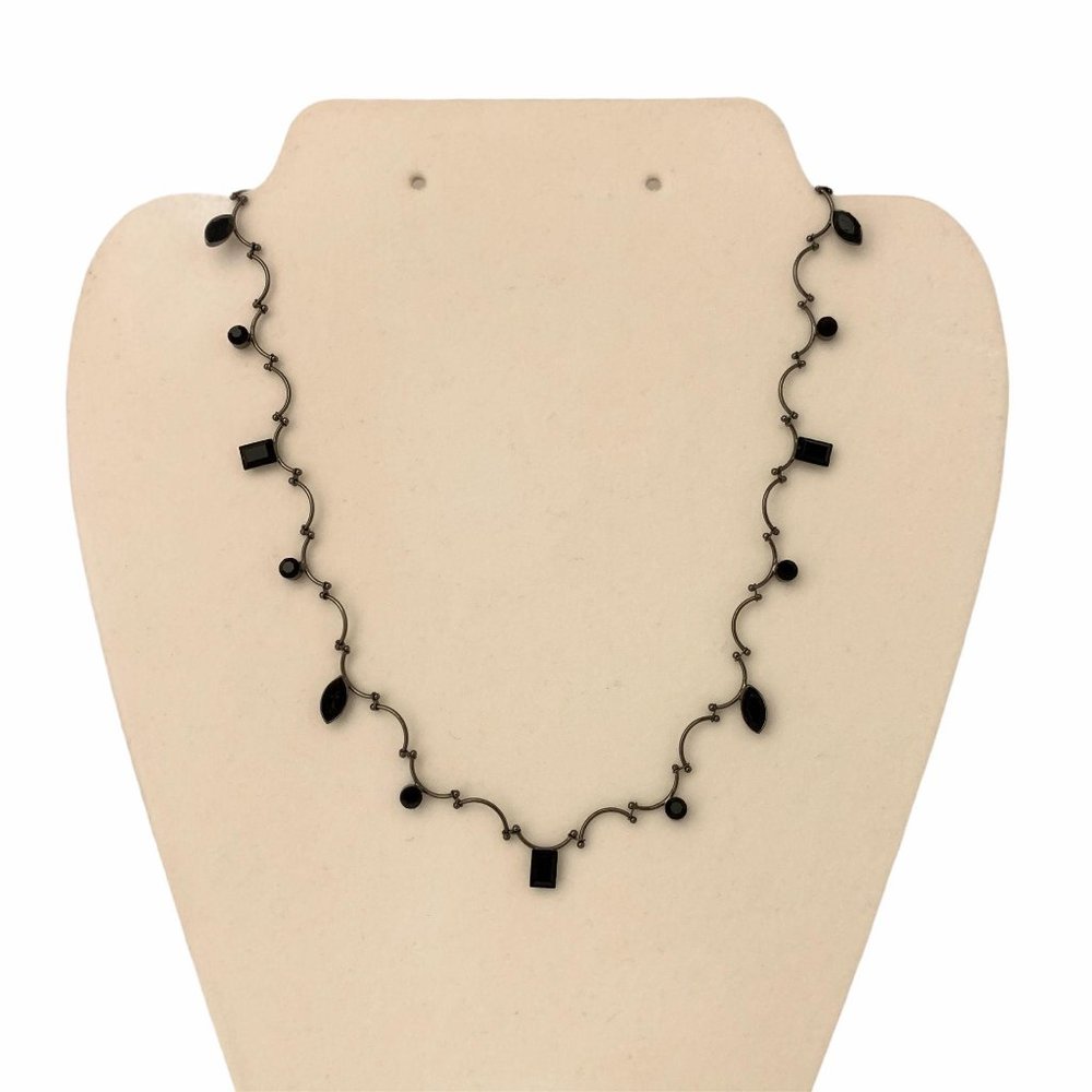 Anne Klein Dainty Scallop Black Crystal Necklace